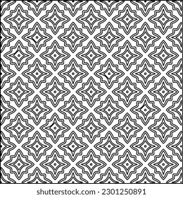  Stylish texture with figures from lines.Abstract geometric black and white pattern for web page, textures, card, poster, fabric, textile. Monochrome graphic repeating design. 