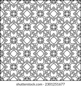  Stylish texture with figures from lines.Abstract geometric black and white pattern for web page, textures, card, poster, fabric, textile. Monochrome graphic repeating design. 