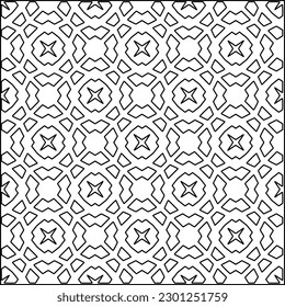  Stilvolle Textur mit Figuren aus Linien.Abstraktes geometrisches Schwarz-Weiß Muster für Webseiten, Texturen, Karten, Poster, Stoff, Textilien. Monochrome grafische Wiederholungsdesign. 