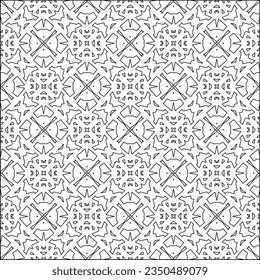  Stylish texture with figures from lines.Abstract geometric black and white pattern for web page, textures, card, poster, fabric, textile. Monochrome graphic repeating design. 