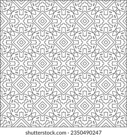  Stylish texture with figures from lines.Abstract geometric black and white pattern for web page, textures, card, poster, fabric, textile. Monochrome graphic repeating design. 