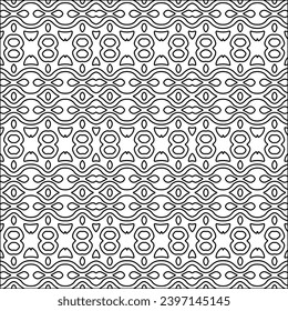 Stylish texture with figures from lines.black and white pattern for web page, textures, card, poster, fabric, textile. Monochrome graphic repeating design. Abstract background.