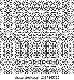 Stylish texture with figures from lines.black and white pattern for web page, textures, card, poster, fabric, textile. Monochrome graphic repeating design. Abstract background.