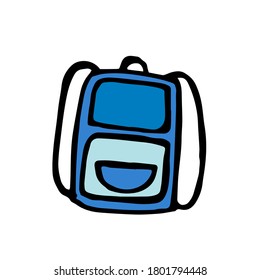 Stylish Thin Black Outline Backpack: Trendy vector illustration showcasing a blue backpack in a sleek and minimalist thin black outline design. Perfect for travel graphics and school-related visuals.