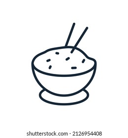 Stylish thin line icon of a plate of rice on a white background - Vector illustration
