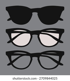 Elegante Vector de tres gafas negras con diseño de marco 