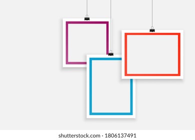 stylish three blank photo frames background design