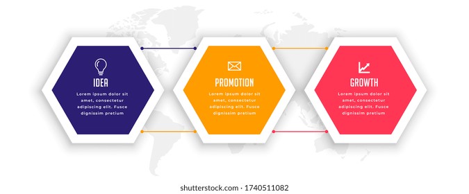 stylish three options hexagonal infographic template design