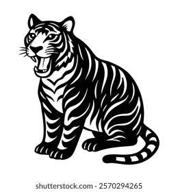 Stylish tiger grooming silhouette vector design