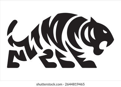 A Stylish Tiger Illustration Themed Black White Print Creative Vector Design