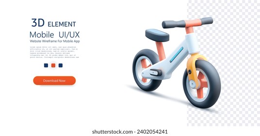 Stylish Toddler Balance Bike with Modern Design. Walking bike in blue. Isolated object on transparent background