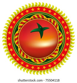 Stylish tomato label with vintage elements. Vector illustration.