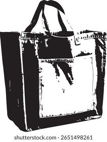 A stylish tote bag with handles, perfect for shopping. Its square design and neutral colors make it versatile.