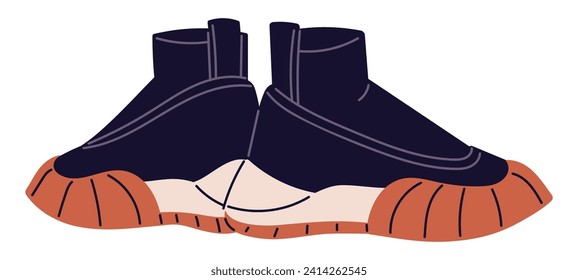 Stylish trainers pair. Ugly sneakers with chunky sole. High top sport footwear, basketball boots. Urban shoes in modern style. Street fashion. Flat isolated vector illustration on white background