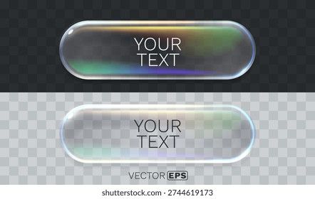 Stylish transparent glass button with a beautiful iridescent sheen, perfect for web design or UI elements. Vector illustration
