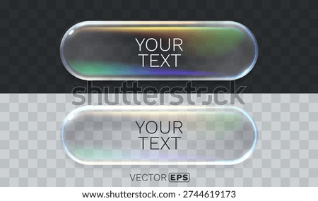 Stylish transparent glass button with a beautiful iridescent sheen, perfect for web design or UI elements. Vector illustration