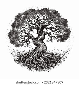 Ilustración de árbol elegante con fondo negro sobre blanco