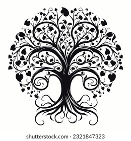 Stylish tree illustration with rood in black over white background