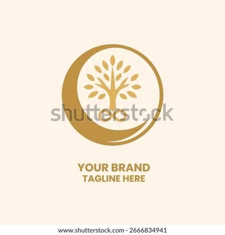 Stylish tree of life logo with infinity sign for wellness, holistic health, eco brands, yoga, and nature-inspired businesses. Professional vector identity.