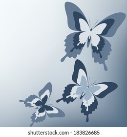  Stylish trendy background with black, gray and white butterflies. Beautiful elegant wallpaper. Vector illustration