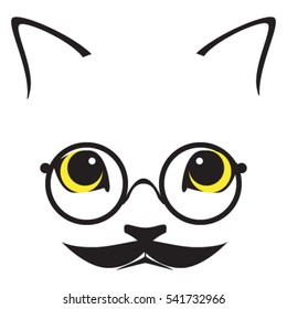 stylish and trendy cat with glasses and mustache, vector illustration on a white background
