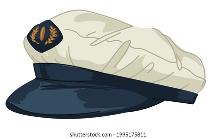 Stylish and trendy clothes and accessories, unisex hat in marine or nautical theme. Modern clothing for men and women, seaman or skipper uniform outfit, fashionable apparel. Vector in flat style