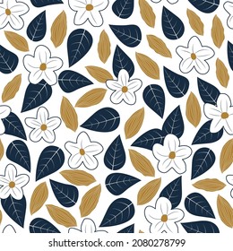 Stylish trendy ditsy floral texture vector seamless pattern design of lovely flowers and leaves. Vibrant flowery repeating texture background for screen printing and textile industry