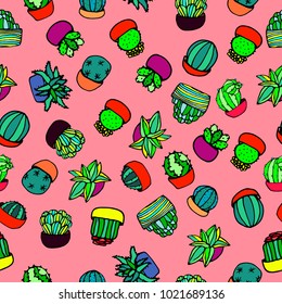 Stylish and trendy hand drawn cactus seamless pattern vector