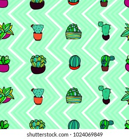 Stylish and trendy hand drawn cactus seamless pattern vector
