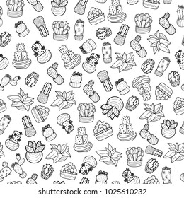 Stylish and trendy hand drawn cactus lineart seamless pattern vector