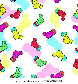 Stylish and trendy hand drawn cactus retro style seamless pattern vector