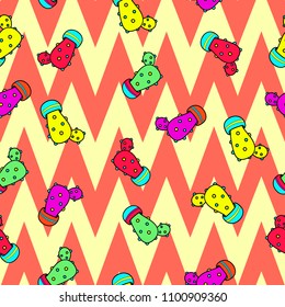 Stylish and trendy hand drawn cactus retro style seamless pattern vector
