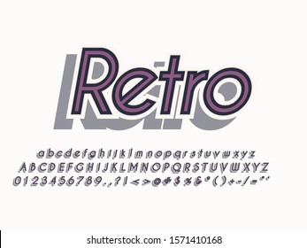 Stylish trendy logotype Retro Bar. 3D colorful Font. Vintage style bright Alphabet Letters, Numbers and Symbols
