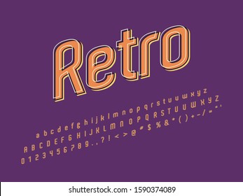 Stylish trendy logotype Retro Bar. 3D colorful Font. Vintage style bright Alphabet Letters, Numbers and Symbols