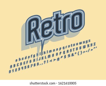 Stylish trendy logotype Retro Bar. 3D colorful Font. Vintage style bright Alphabet Letters, Numbers and Symbols