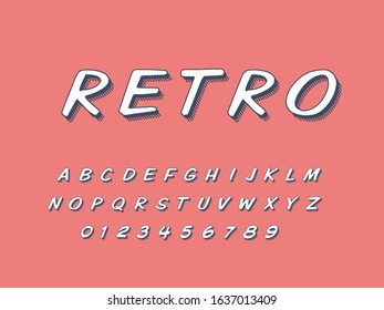 Stylish trendy logotype Retro Bar. 3D colorful Font. Vintage style bright Alphabet Letters, Numbers and Symbols