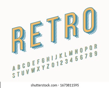 Stylish trendy logotype Retro Bar. 3D colorful Font. Vintage style bright Alphabet Letters, Numbers and Symbols