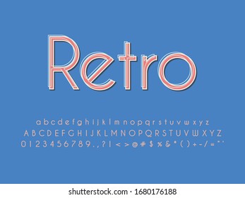Stylish trendy logotype Retro Bar. 3D colorful Font. Vintage style bright Alphabet Letters, Numbers and Symbols
