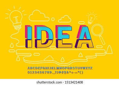 Stylish trendy logotype, youth typography style, and bright Alphabet Letters, Numbers and Symbols, isolated with modern background and colorful