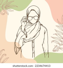 Stylish and trendy moslem woman in hijab fashion vector illustration line art isolated for boutique fashion