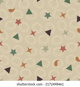 Elegante y moderno vector ornamental diseño de patrones sin fisuras de formas geométricas abstractas. Repetir el fondo de textura de las estrellas, los triángulos y los paisajes para la impresión de superficies y los textiles