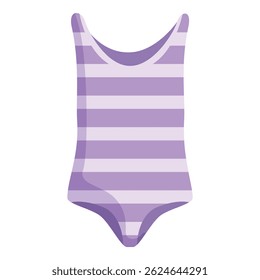 Stylish and trendy purple striped one piece swimsuit illustration for women's summer fashion and beachwear attire, featuring a vibrant and modern stripe pattern