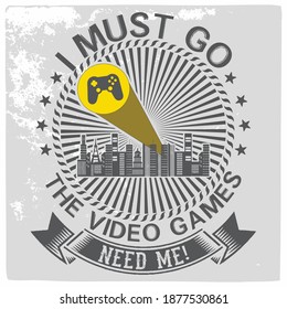 Stylish trendy retro video game t shirt and apparel design with glitchy gamepad, typography, print, vector illustration. Global swatches. Print design