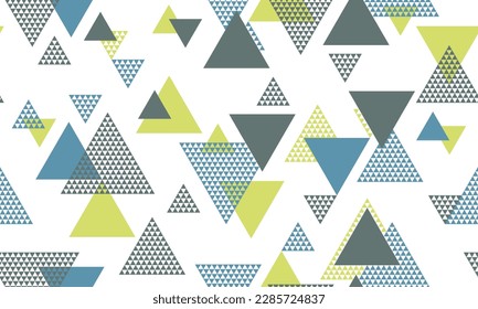 Stylish triangle shapes seamless pattern vector design. Textile print. Colorful triangles motion. Mix triangular shapes endless pattern.