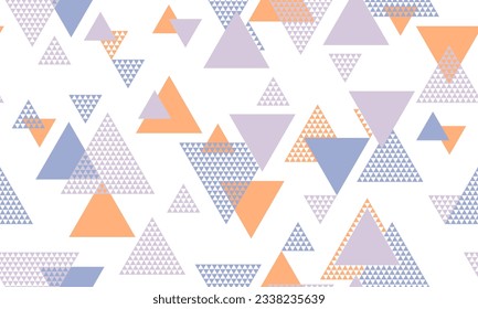 Stylish triangle shapes seamless pattern graohic design. Fabric print. Colorful triangles motion. Triangular shapes scandinavian endless pattern.