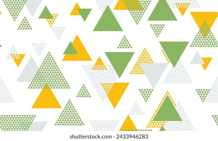 Stylish triangle shapes seamless pattern graohic design. Textile print. Colorful triangles motion backdrop. Mix triangular shapes repeating pattern.