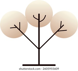 Stylish triple-dome tree silhouette featuring gentle beige gradients, slender trunk lines, and a refined minimalist composition
