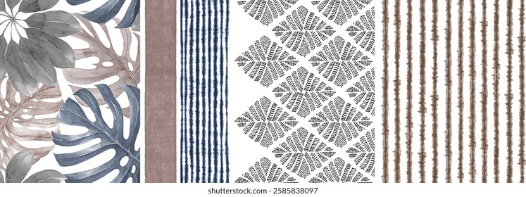 Stylish Tropical Print Fabric Design with a Geometric Pattern