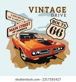 stylish t-shirt and apparel abstract design for cars . Vector print, typography, poster. Global swatches. Routs 66
