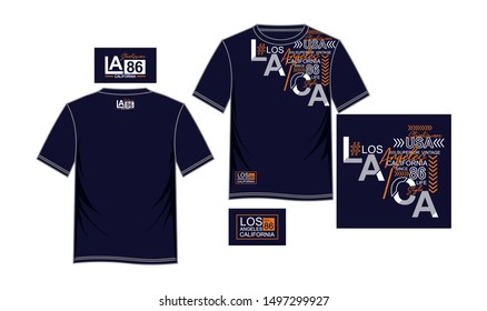 Stylish t-shirt and apparel modern design,  typography Los Angeles, California, front and back printed, vector illustrations. 